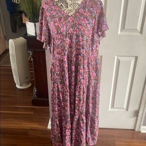 J. Crew nwt Pink and Purple Flutter Sleeve Maxi Sundress